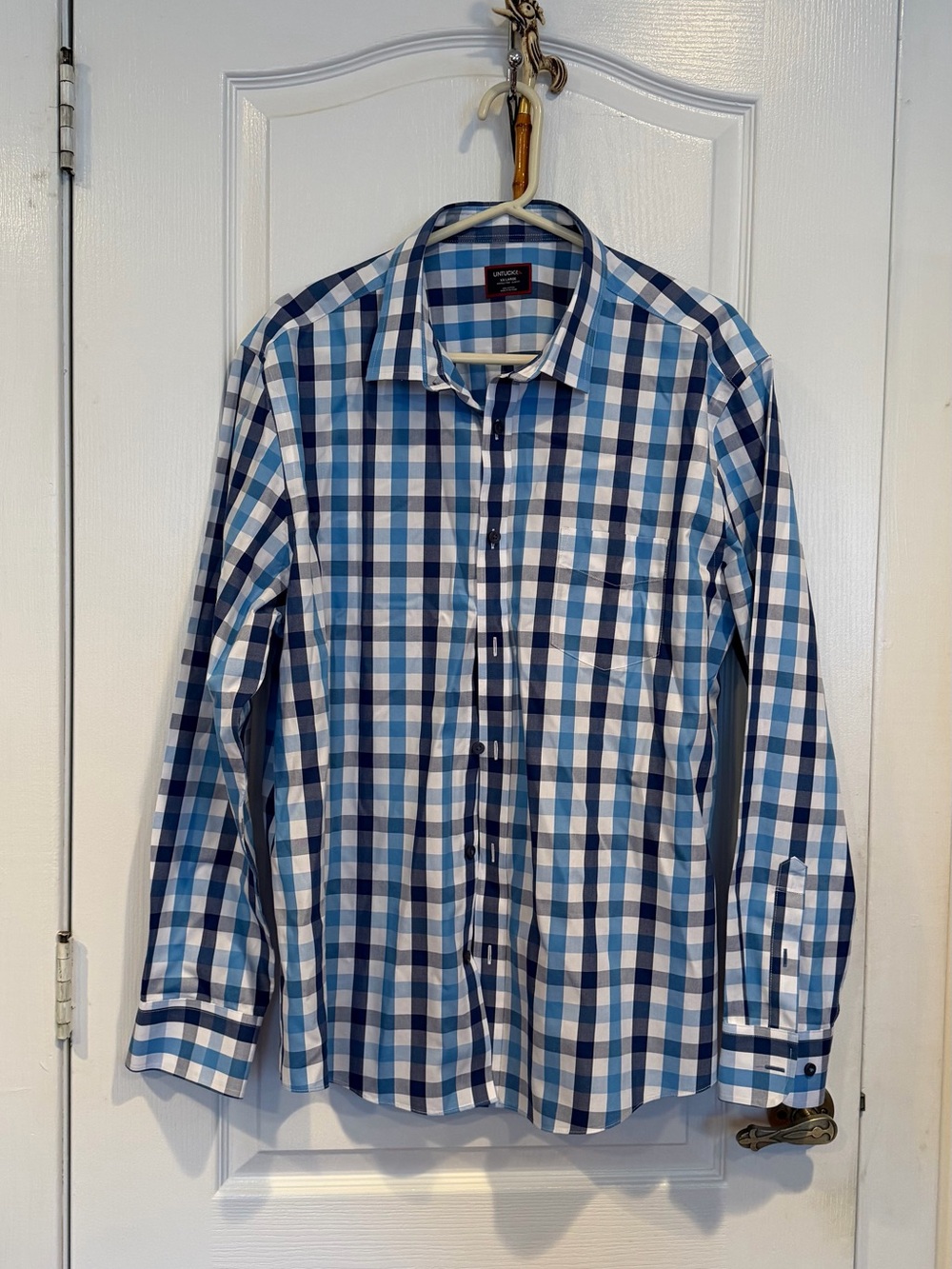 UNTUCKit Men’s Blue and White Check Button-Down Shirt New w/out tags